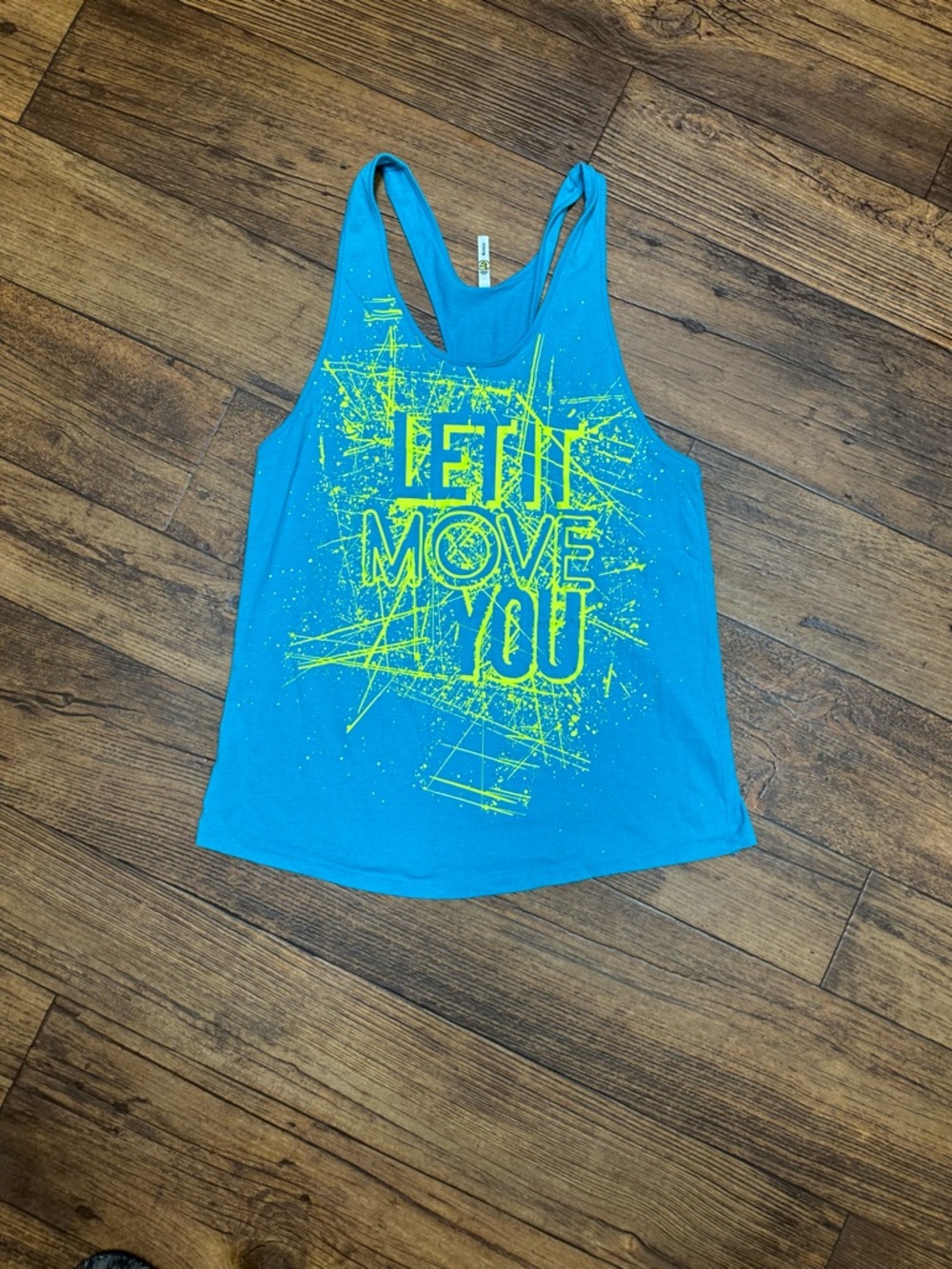 Zumba Fitness Aqua Tank Top with Neon Yellow Graphic